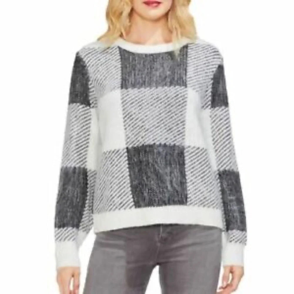 NWOT Vince Camuto Check Patchwork Sweater - Picture 1 of 6
